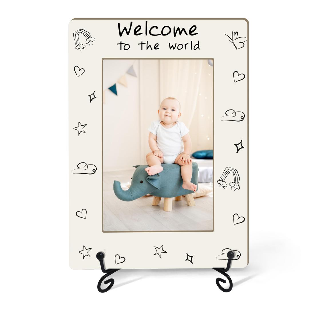 3 x TNVDFNBR Welcome to The World Baby Photo Frame with Iron Stand, New Mom Expecting Parents to Be Keepsake Gifts, Newborn Picture Frame for Tabletop or Desktop Display