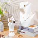3 Pcs Jewelry Mannequin Display Set - White PVC Bust Holder with 2 Hand Displays for Necklace, Earring, Bracelet & Ring Showcase - Elegant Jewelry Display Mannequins for Boutique & Photography