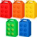Liliful 30 Pieces Building Block Party Favor Boxes Colors Building Brick Theme Gift Goodie Treat Bags with Handle Candy Cookie Boxes for Birthday Party Baby Shower Decoration Supplies