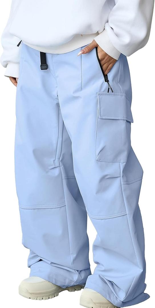 Oymyakon Women's Baggy Snow Pants Waterproof Insulated Ski Pants Loose Warm Snowboard Ski Bibs Pants (Large, Lightblue)