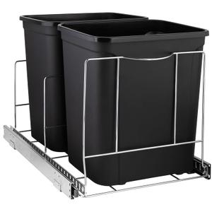 HOLDN STORAGE Pull Out Double Trash Can Under Cabinet - Two 7 Gallon Trash Can Included, Adjustable, Heavy Duty, 17 Wide Cabinet Opening - Anti Rust Chrome Finish