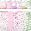 Ramede 6 Pack Swaddle Blanket with Hats for Baby Girl Boy 100% Cotton Swaddles 0-3 Months, Adjustable Breathable Skin Friendly Receiving Blanket Wrap, Essential for Newborns (Pink and Green)