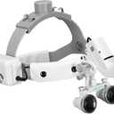 Binocular Headband Loupes with Light 3.5X Magnifying Optical Glasses, Adjustable Silver Helmet, 5W LED Head Light Lamp, 420 mm Working Distance