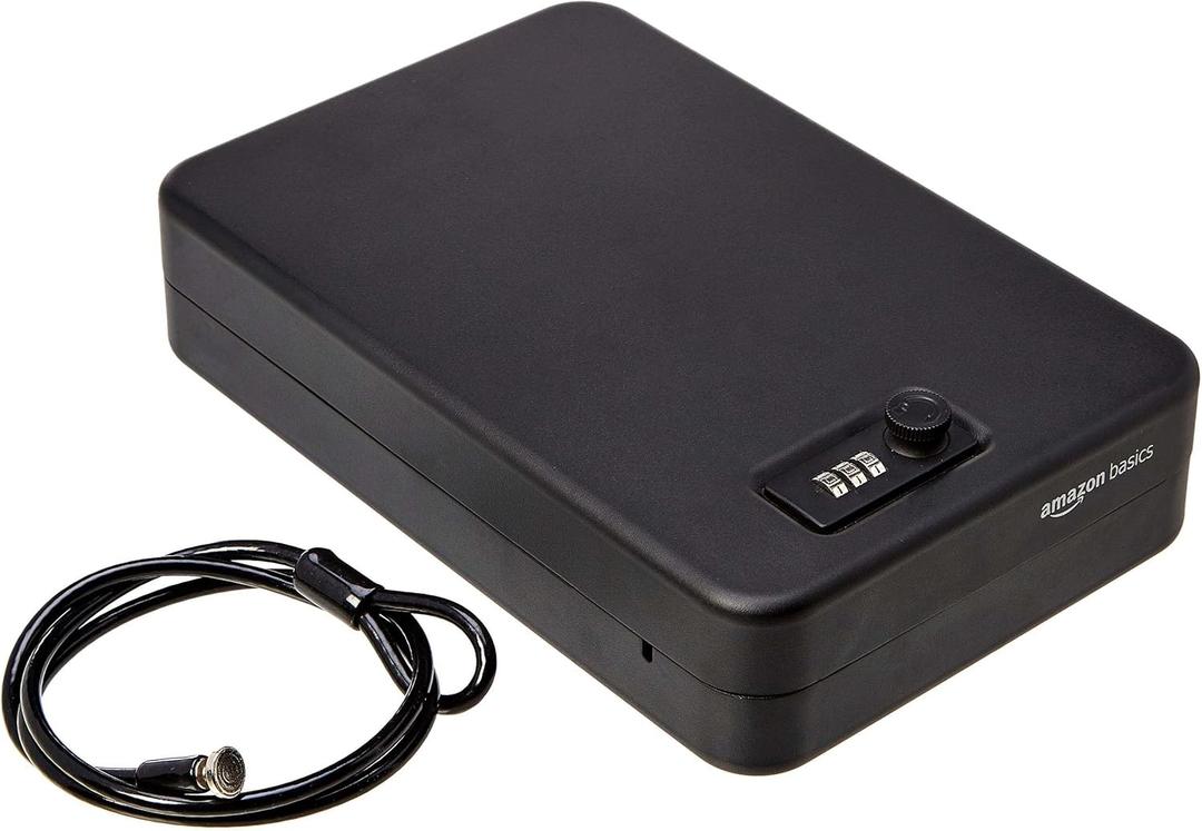 Amazon Basics Portable Security Case Lock Box Safe, Small Lock Box with Code, for College Dorm Room, Home, Combination Lock, XXL, Black