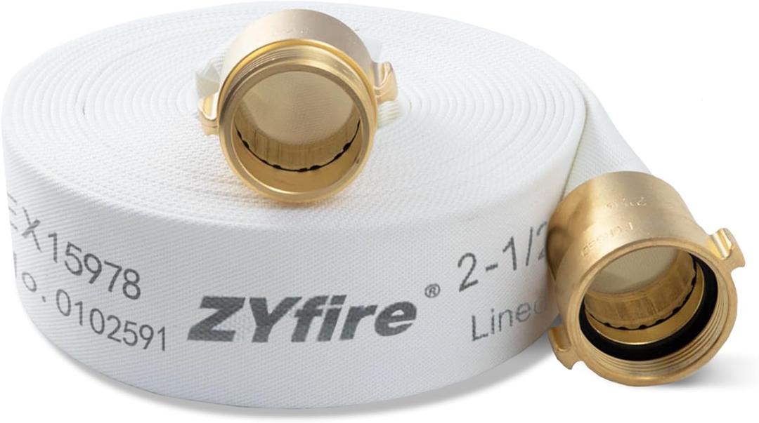 ZYfire Fire Hose - 2-1/2" ID x 25 FT Single Jacket TPU Firefighter Hose with NPSH Brass Couplings 750 PSI Burst Pressure Lightweight for Use in Firefighting