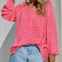 2 x Zenlonr Womens Summer Tops Dressy Casual 2026 V Neck Satin Silk Printed Shirts Boho Long Sleeve Work Blouses(Pink Leopard,Small) (Pink, S)