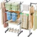 Kitstorack Clothes Drying Rack - Foldable Movable Clothes Rack Drying 30.0" W to 59.0" W Extensible Drying Rack Clothing Oversized 4-Tier Stainless Steel Large Clothes Rack Drying Indoor and Outdoor