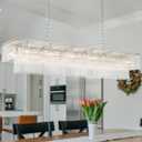 OSAIRUOS L59 Rectangle Chandelier for Dining Room, Modern Linear Glass Chandeliers, Copper Glass Raindrop Chandelier Light Fixture, Luxury Pendant Ceiling Light for Kitchen Island 21-Light