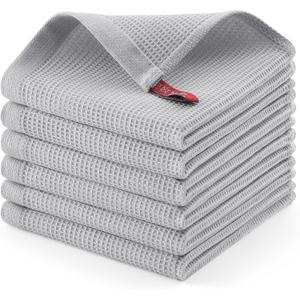 Homaxy 100% Cotton Waffle Weave Dish Cloths - 6 Pack Soft and Absorbent Dish Towels - 12 x 12 Inches Quick Dry Dish Rags - Light Grey