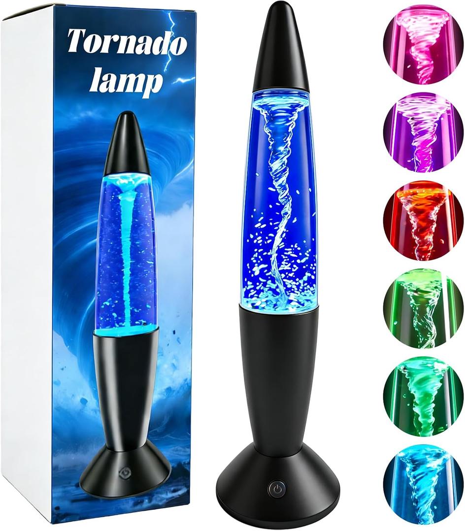 Twister Hurricane Light, 14-Inch Tornado Lamp Glitter Motion Light 7 Colors Touch Changing Night Light Relaxing Table Lamp for Home Bedroom Office Decoration Lighting Decor (Black)