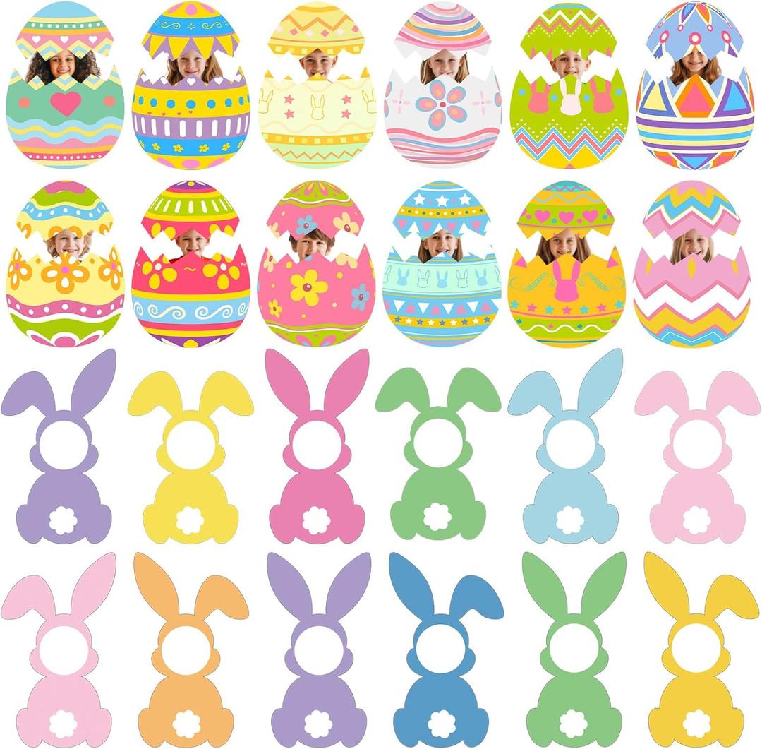 100 Pcs Easter Egg Bunny Cutouts with Photo Space Easter Bulletin Board Decorations with Glue Spring Decor DIY Craft for Classroom School Party Supplies Gifts