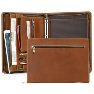 Zippered Padfolio Organizer, Leather Planner Binder, 12.9 Inch Portfolio Folder for Documents, Letter Size Business Card Tablet Document Holder for Men&Women, Brown