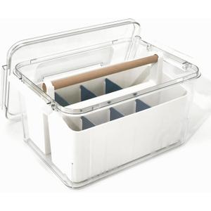 Art Craft Caddy with Lid - Art Supply Storage Organizer, Teacher Tool Box, Clear Craft Box for Kids(11'', Blue, 2in1 Set)
