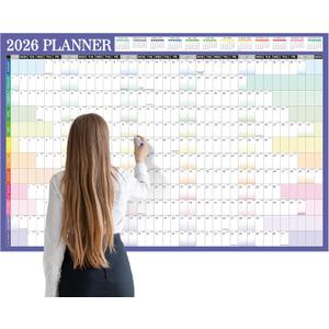 gisgfim 55 x 37in 2026 Jumbo Oversized Wall Calendar Colorful Wet & Dry Erase Laminated 12 Month Annual Yearly Personalized Extra Large Wall Planner for School Home Office Planning (Cut into 3pcs)