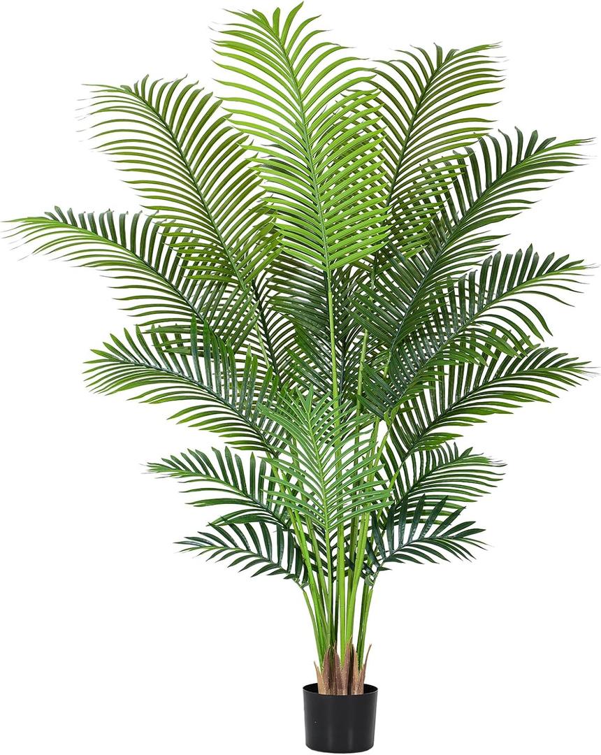 Artificial Palm Tree 6.2ft Tall Fake Palm Tree Indoor Decor with 18 leaves and Real Bark Design Faux Tropical Areca Palm Silk Floor Plant in Pot for Home Office Living Room Bedroom Decor 1pcs