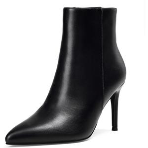 Elisabet Tang stylish fall winter heeled ankle boots for women 3.14 inch - Cute closed toe pointy stiletto booties for work party travel black 7.5