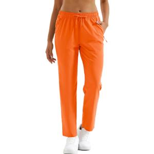 MAGCOMSEN Women's Hiking Pants Lightweight Quick Dry UPF 50 Water Resistant Elastic Waist Golf Travel Pants Zip Pockets (Orange, XL)
