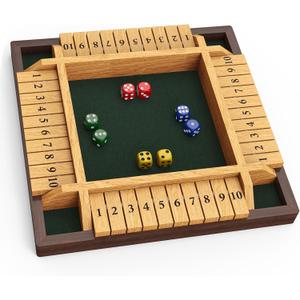 CANYAVE Shut The Box Game, 4 Player Wooden Board Game Dice Game, Classic Math Learning Game for Kids -12" x 12"