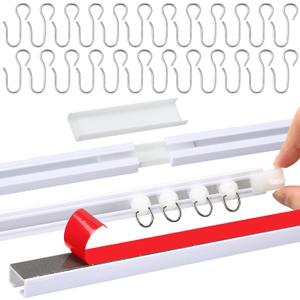 11 FT/126 IN Self Adhesive Ceiling Curtain Track Rail No Drill Rod Screws or Tools No Damage for Windows Cabinet Closet Bathroom Shower Curtain Room Divider