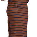 SeSe Code Womens 2 Piece Outfits Striped Matching Skirt Set Sleeveless Tank Tops and Side Slit Midi Skirts (Brown, M)