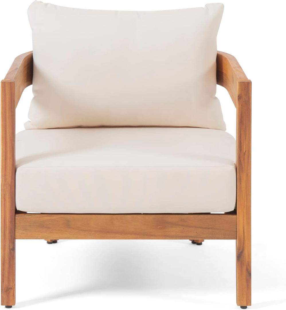 Brooklyn Outdoor Club Chair with Cushions - Acacia Wood - Teak/Beige