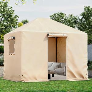 Winter Gazebo Cover for 10x12 Outdoor Hardtop Gazebos, Waterproof Enclosed Canopy Protective Covers Gazebo Accessories with 4 Sand Bags (Beige)