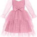 IDOPIP Toddler Baby Girls Velvet Tutu Dress Bowknot Ruffle Tulle Princess Christmas Birthday Party Dress Fall Winter Clothes Size 5-6Y