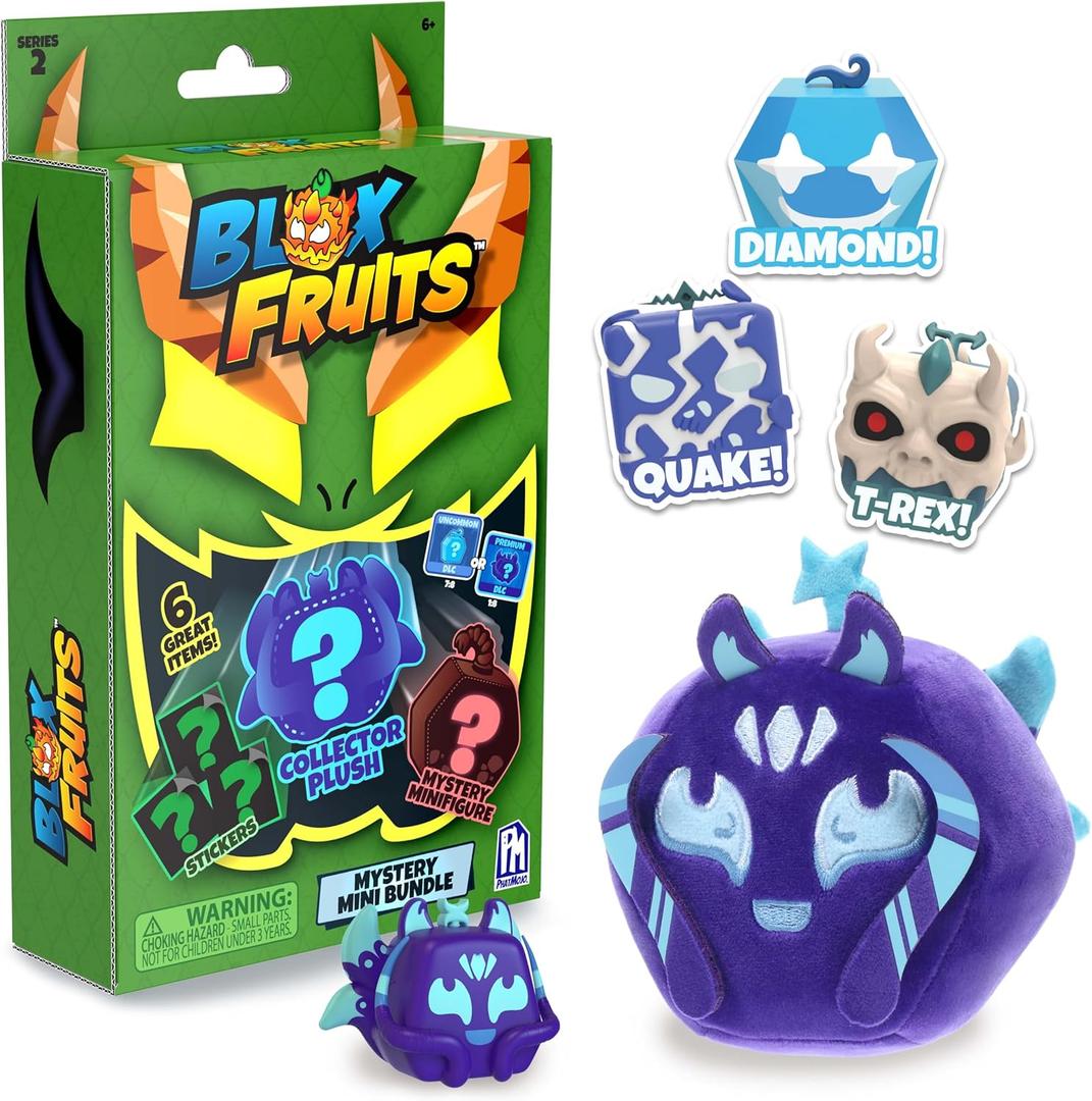 Blox Fruits Mystery Mini Bundle Series 2 by PhatMojo - Collector Plush, Mystery Minifigure, 3 Stickers & 1 DLC Code - 6 Items Total - Collectible Toy Gift for Kids Ages 6+