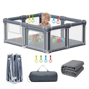 Foldable Baby Playpen with Mat, 71x59 Portable Collapsible Playpen for Babies and Toddlers, Indoor Outdoor Play Yard Fence with Visible Mesh