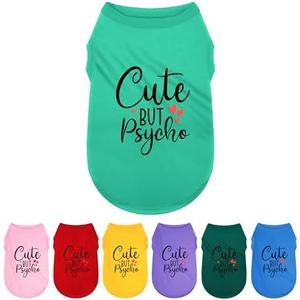 Expressive Polyester Dog Shirt Vest: Soft and Lightweight Puppy Shirt for Small and Medium Dogs, Featuring The Playful 'Cute but Psycho' Slogan Print Shirts Tank Top Turquoise XL