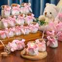 Threlaco 20 Pcs Bow Baby Shower Favors Party Candle Lavender Scented Glass Mason Jar Wax Candle Bulk for Guests Girl Boy Gender Reveal Party Gifts(Pink)