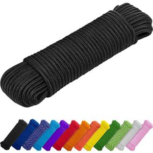 TECEUM Rope  1/4 & 3/8  90 FT | 150 FT  Strong All-Purpose Utility Rope  Camping, Crafting, Flag Pole, Indoor & Outdoor  Polypropylene Nylon Poly Lightweight Diamond Braided Cord  Black