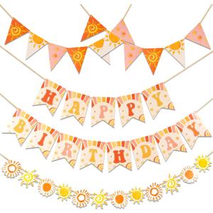 Sunshine Birthday Banner, 5 Pcs Pre-Strung First Trip Around the Sun Decorations, Sun Birthday Party Decorations for Girls, Women, Kids