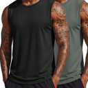 MAGCOMSEN 2 Pack Men's Quick Dry Sleeveless Shirts Workout Muscle Tank Tops (Gray, M)