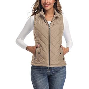 LONGKING Women's Vest - Stand Collar Lightweight Zip Quilted Vest for Women M