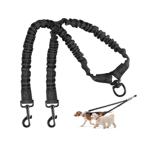 2 Dog Leash, Dog Leash for 2 Dogs, 360° Swivel No Tangle Double Walking Training Leashes for Small Dogs, Comfortable Shock Absorbing Reflective Bungee, Black