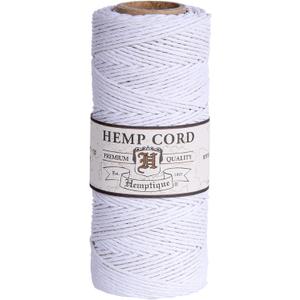 Hemptique 100% Hemp Cord Spool - 62.5 Meter Hemp String - Made with Love - No. 20 ~ 1mm Cord Thread for Jewelry Making, Macrame, Scrapbooking, DIY, & More - White