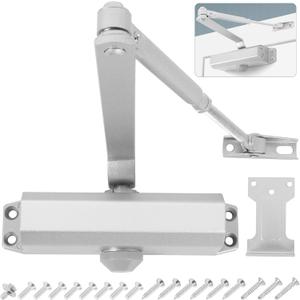 Automatic Door Closer, 3 Spring Hydraulic Closure Suitable for Residential and Light Commercial Use, Quiet and Soft Door Closer, Door Weights 99~143 Lbs Easy Install (Silver)