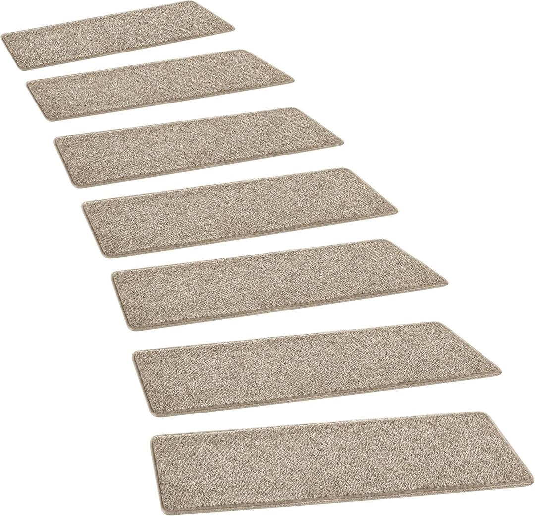 PURE ERA Carpet Stair Treads Tape Free Non Slip Indoor Stair Carpet Stair Protectors Pet-Friendly Non-Slip Skid Resistant Washable Reusable 8" x 30"(14 Pieces,Cream Gray)