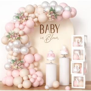 Pink and White Baby Shower Decorations for Girl, Baby Boxes with Letters/ Balloon Garland Arch/ Balloon Tools, Birthday Party Supplies Its a Girl Baby Shower Decorations