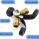 Propane Tank Splitter with Gauge 2 Way, Y Splitter Adapter with Shut Off Valve, Propane Hose Splitter Tee Connector Adapter Universal for BBQ Gas Grill, Griddle, Camp Stove, Gas Pizza Oven
