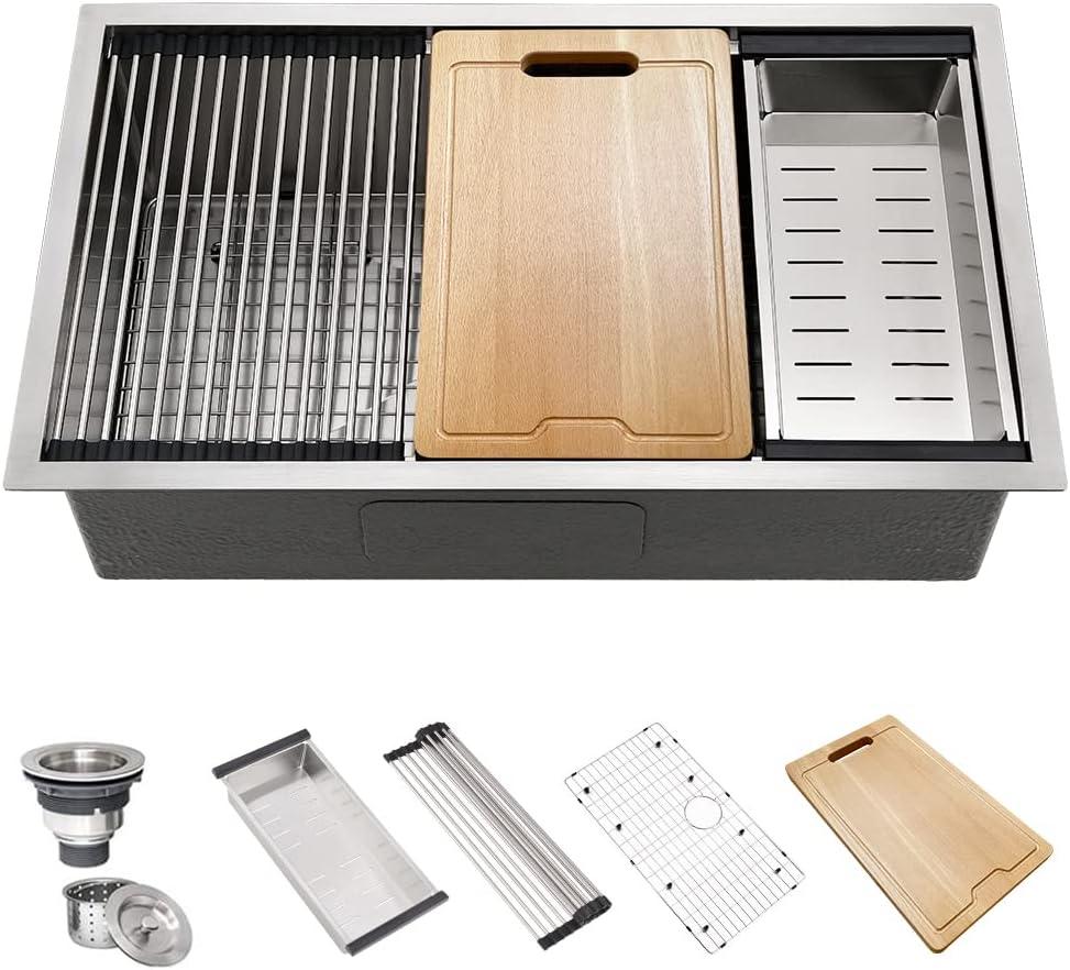 Stainless Steel Kitchen Sink Undermount-Hovheir 25x19 Undermount Kitchen Sink Workstation Sinks 16 Gauge Stainless Steel Single Bowl Deep Under Mount Sinks with Cutting Board, 25"x19"x10"