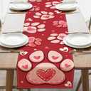 Valentines Day Dog Cat Paw Prints Table Runner, Red Love Hearts Kitchen Dining Table Decoration Pet Lover Gift, Anniversary Wedding Burlap Indoor Outdoor Home Decor Party Supply 13 x 108 Inches