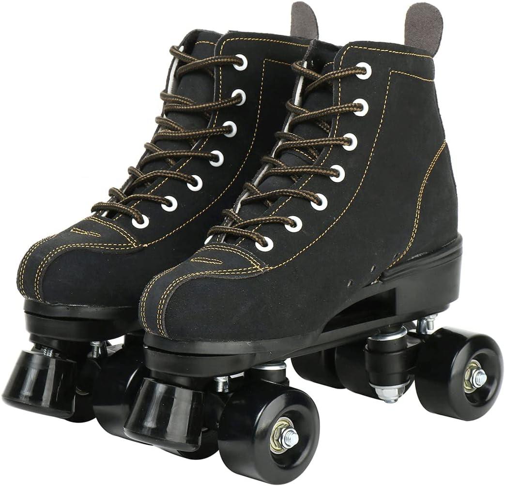 XUDREZ Cowhide Roller Skates for Women and Men High-Top Shoes Double-Row Design,Adjustable Classic Premium Roller Skates (Black,7)