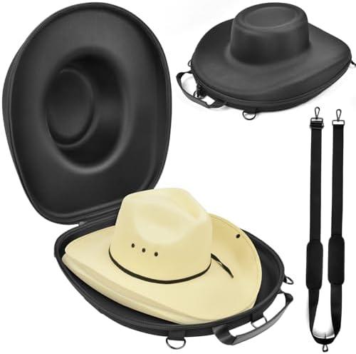 PAIYULE Crush - Proof Cowboy Hat Carrier Case - Fits 2 Cowboy Hats, Storage for Cowboy, Panama, Fisherman & Tweed Hats with Shoulder Strap and Handle (Case Only)