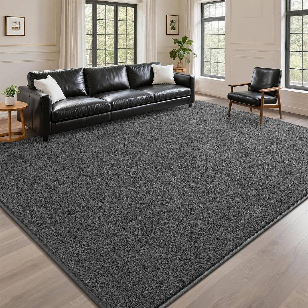 DweIke 6x9 Dark Gray Rugs for Bedroom Living Room, Soft Fluffy Washable Low Pile Solid Color Rug, Non-Slip Throw Carpets for Kids Boys Girls Dorms Nursery Classroom Home Decor