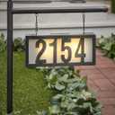 Solar Metal Address Signs for Yard with 50 Customizable House Numbers for Outside - Any Combination, with Warm White & Cold White, Weather-Resistant Solar-Powered LED Illuminated Address Plaques (Single Stake Item)