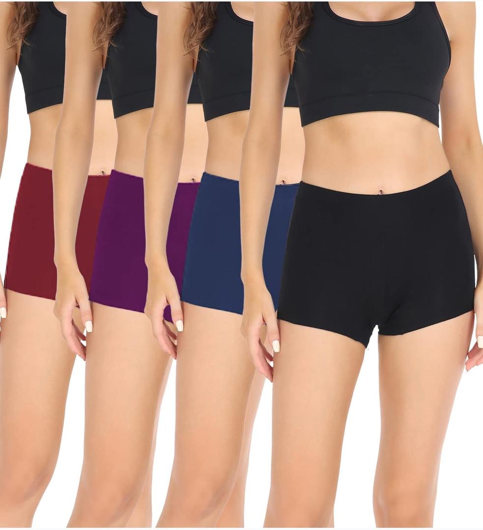 wirarpa Women's Boyshorts Panties Cotton Boxer Briefs for Ladies Underwear Shorts with Cotton Crotch 4 Pack (Medium, Black/Navy/Dark Purple/Red)