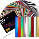 HTVRONT HTV Heat Transfer Vinyl Bundle: 80 Pack 12" x 10" Iron on Vinyl for TShirt, 39 Assorted Colors with Vinyl Accessories Tweezers for Silhouette Cameo or Heat Press Machine