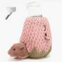 Hamster Water Bottle, Strawberry Ceramic Hamster Gerbil Water Bottle for Glass Tank, Dispenser, 80ML Bottle for Water Holder Stand with 2 No Drip Caps for Syrian Mice, GerbilPink
